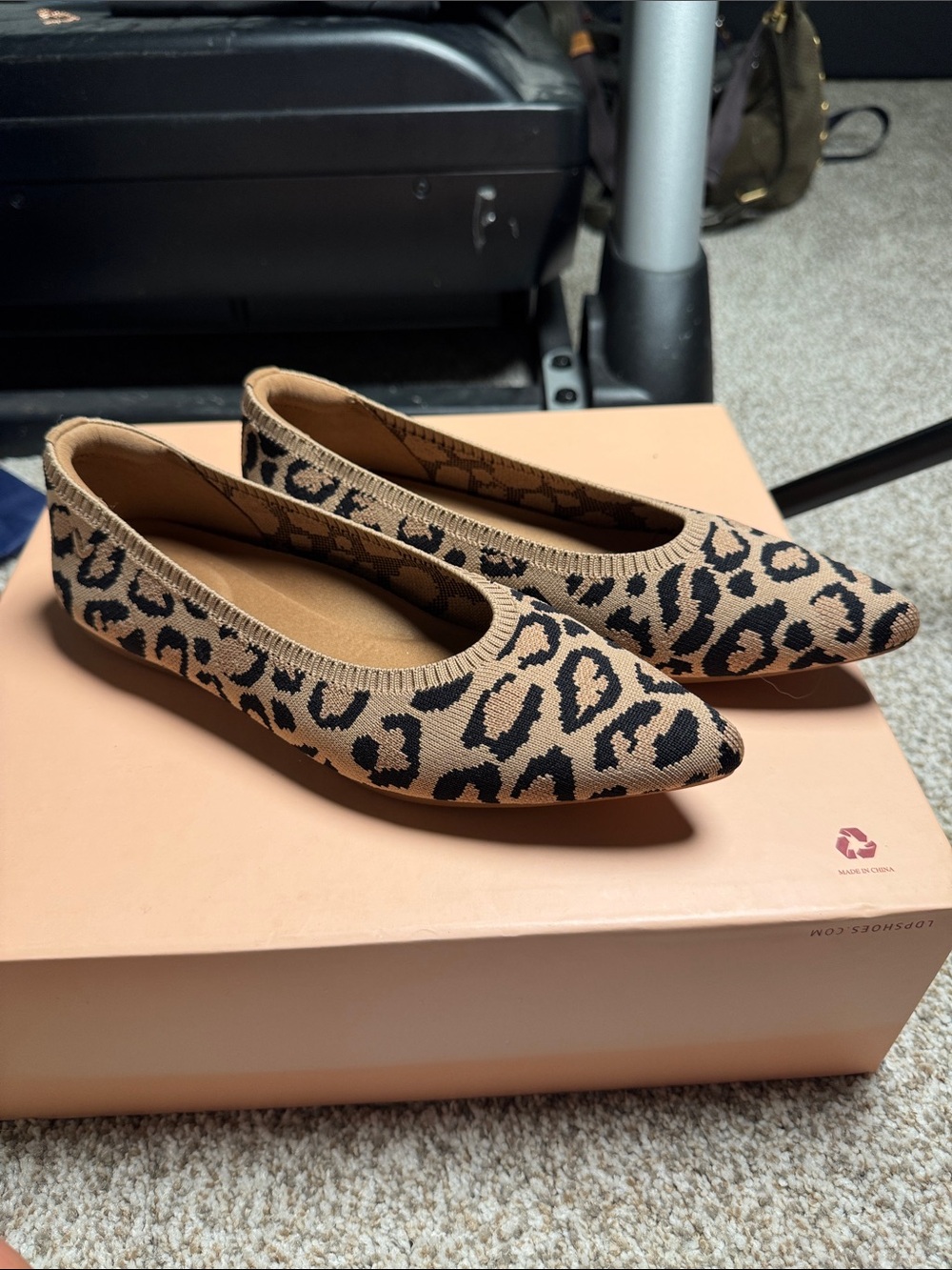 Leopard Print Pointed Toe Women's Flats - Beige/Black